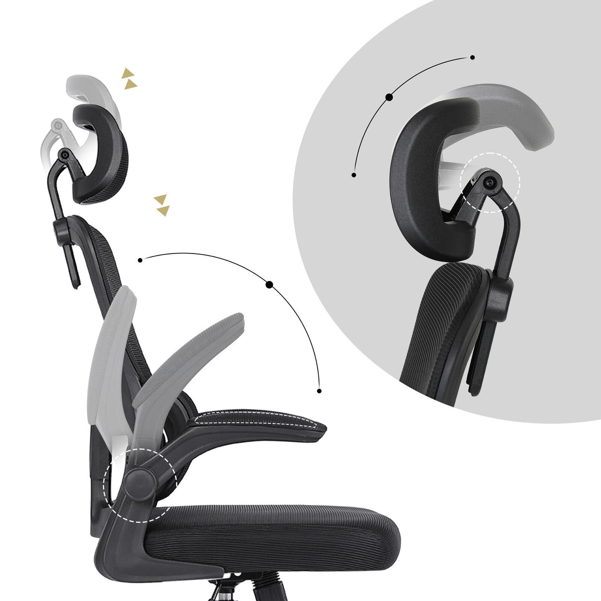 Work Office Chair - Lumber Support Flip-up Armrest Adjustable Headrest SITIO - Black