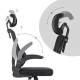 Work Office Chair - Lumber Support Flip-up Armrest Adjustable Headrest SITIO - Black - Rear View