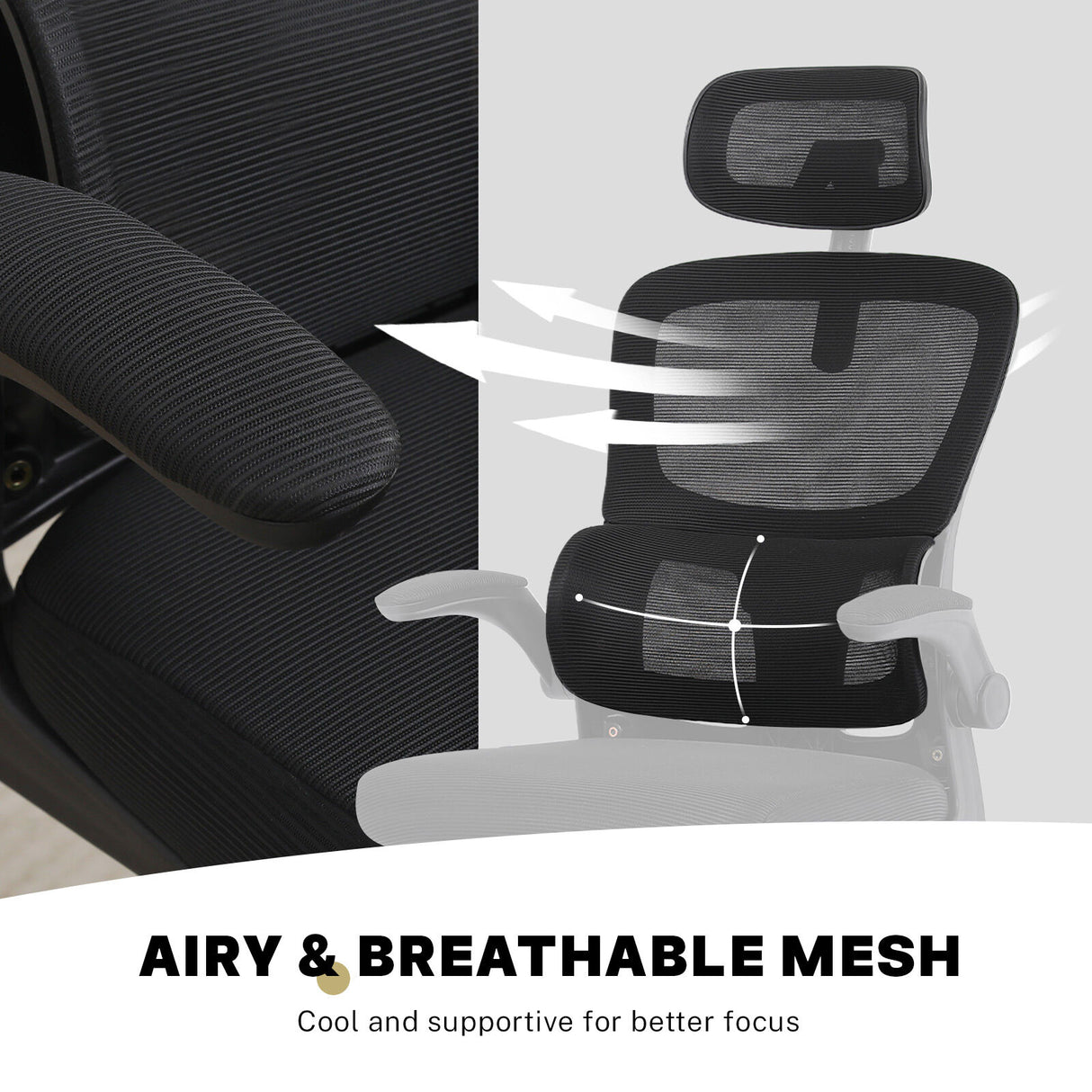 Work Office Chair - Lumber Support Flip-up Armrest Adjustable Headrest SITIO - Black