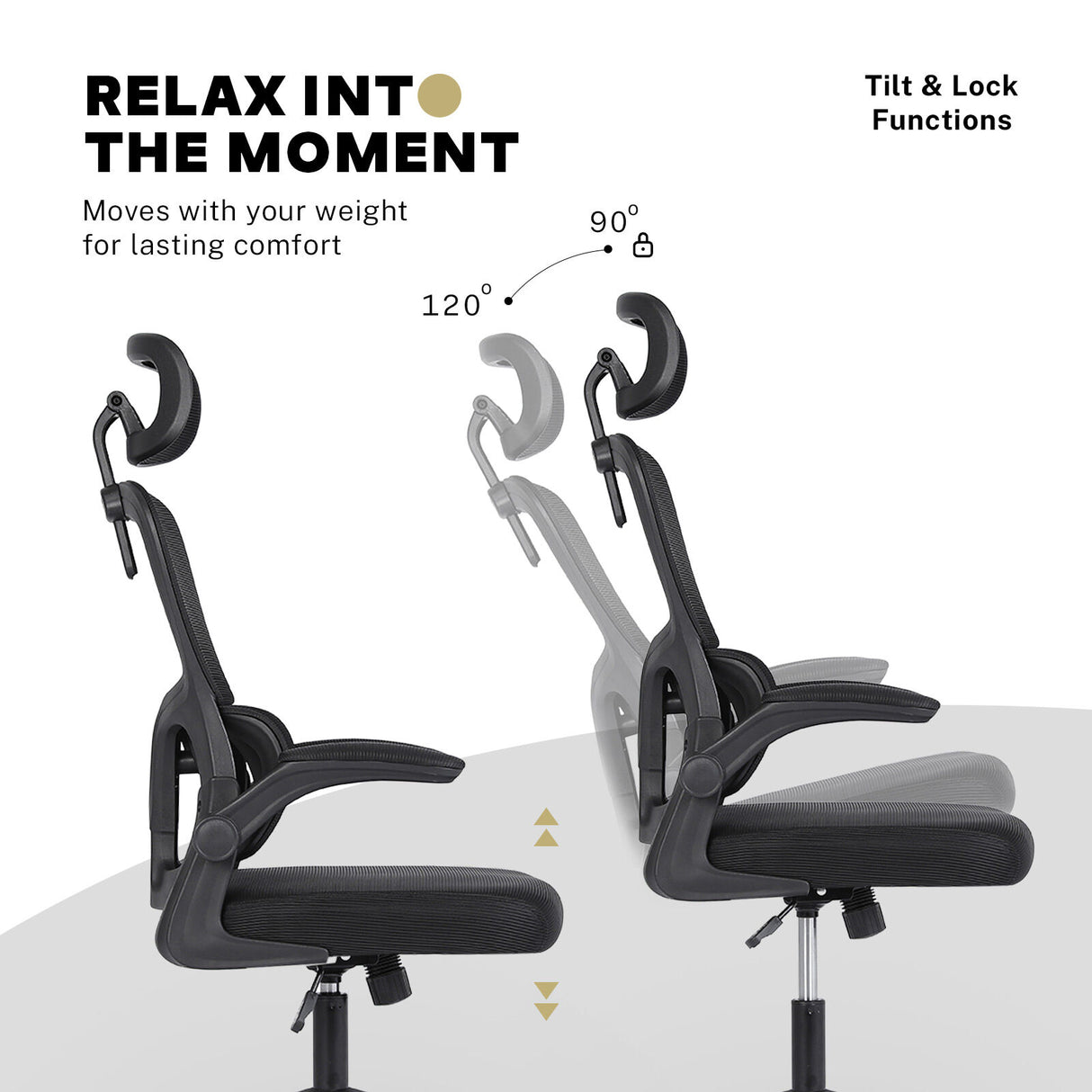 Work Office Chair - Lumber Support Flip-up Armrest Adjustable Headrest SITIO - Black