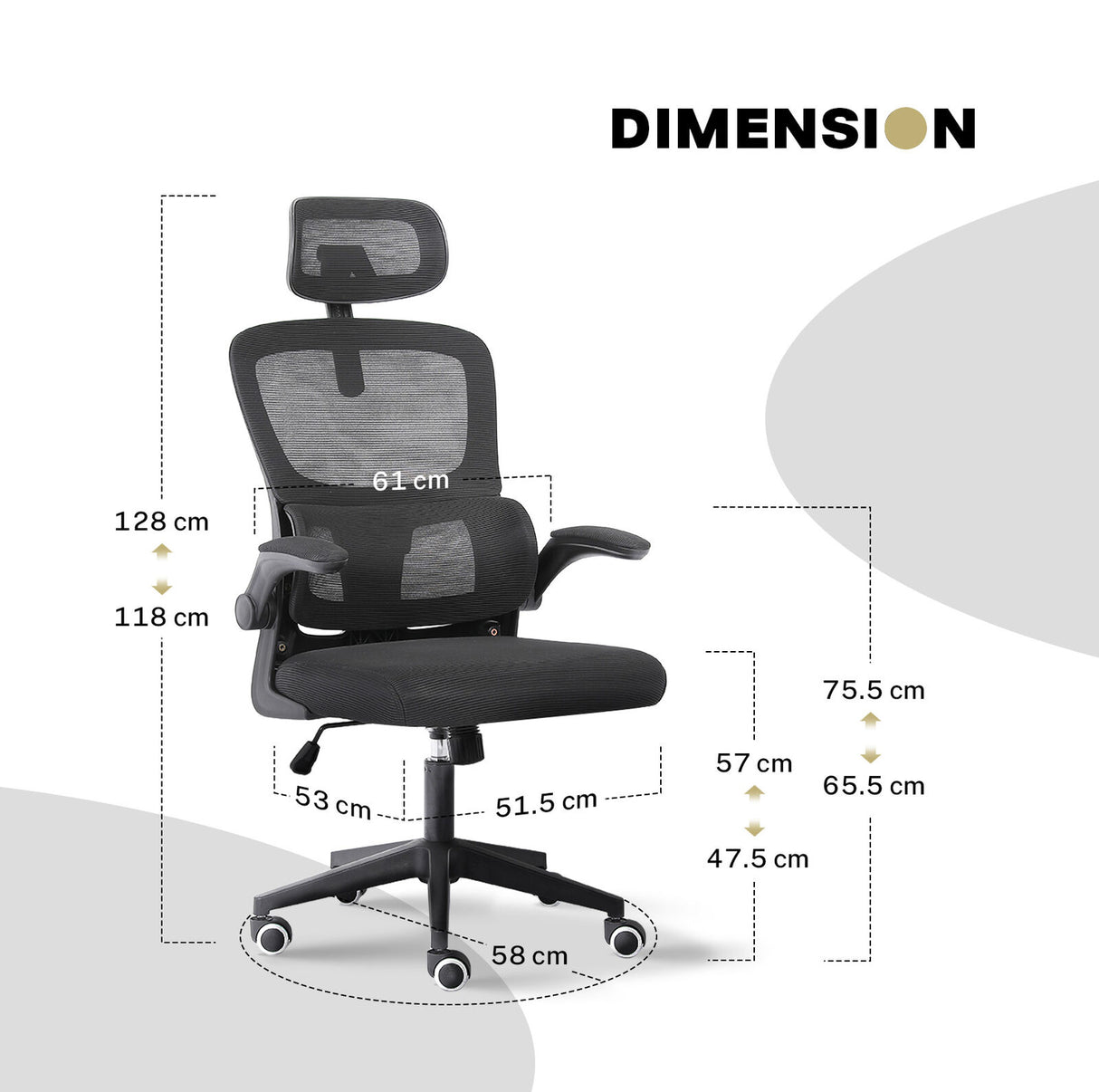 Work Office Chair - Lumber Support Flip-up Armrest Adjustable Headrest SITIO - Black