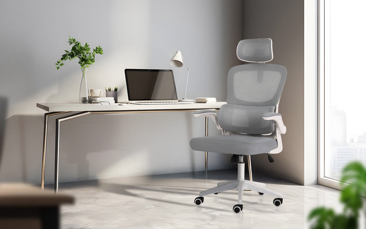 Work Office Chair - Lumber Support Flip-up Armrest Adjustable Headrest SITIO - GREY