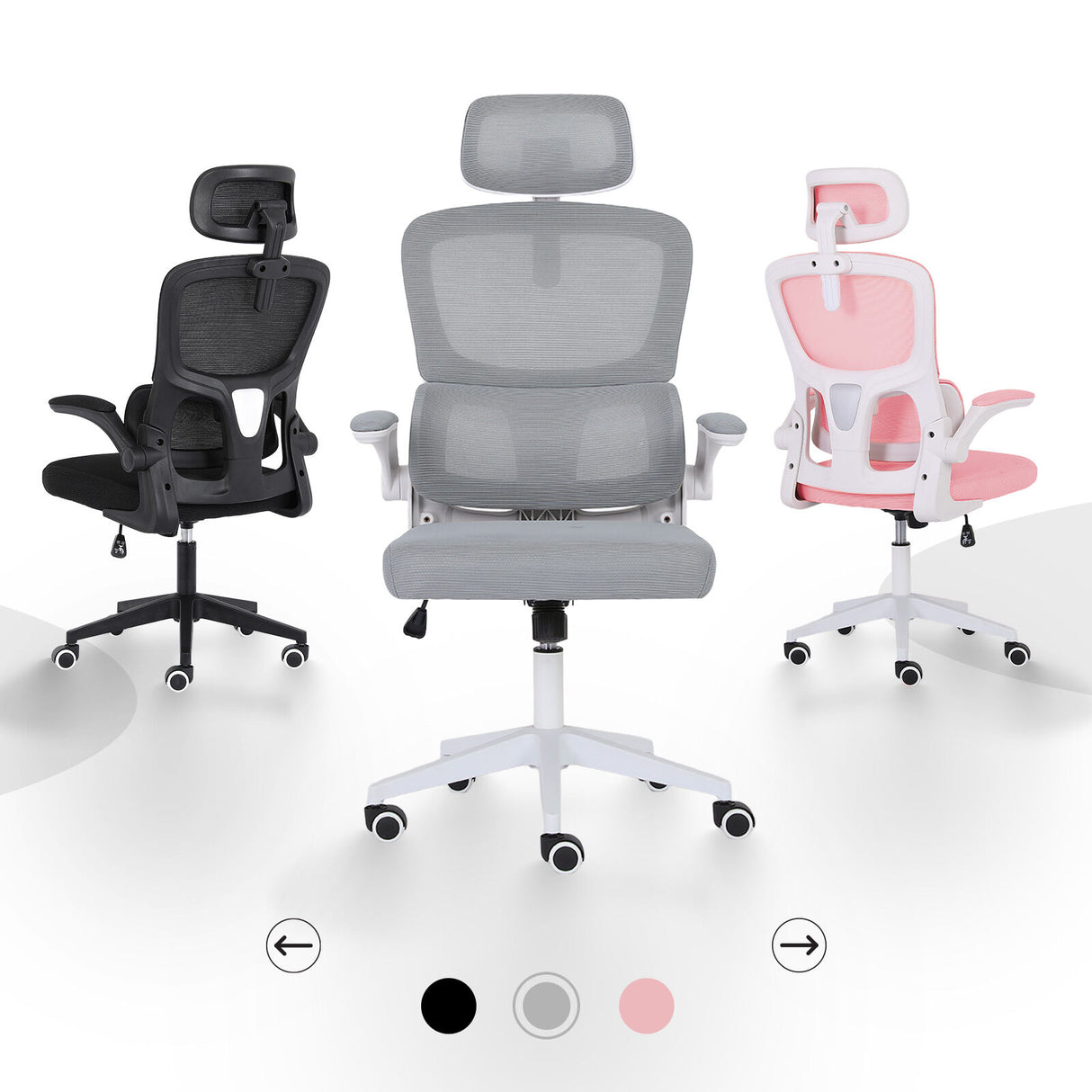 Work Office Chair - Lumber Support Flip-up Armrest Adjustable Headrest SITIO - GREY
