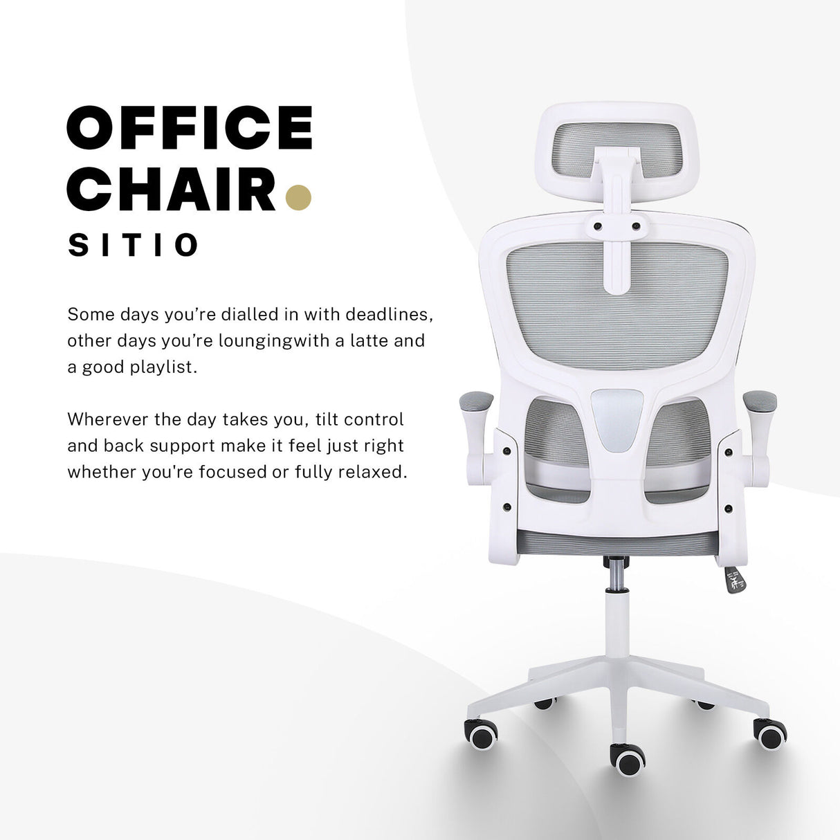 Work Office Chair - Lumber Support Flip-up Armrest Adjustable Headrest SITIO - GREY