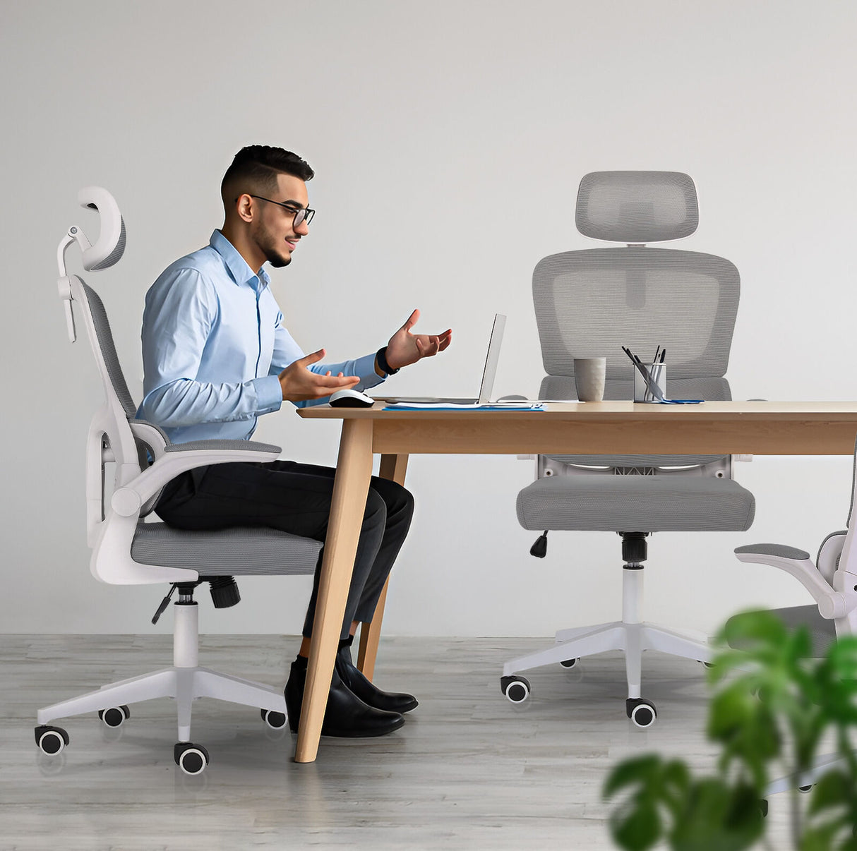 Work Office Chair - Lumber Support Flip-up Armrest Adjustable Headrest SITIO - GREY