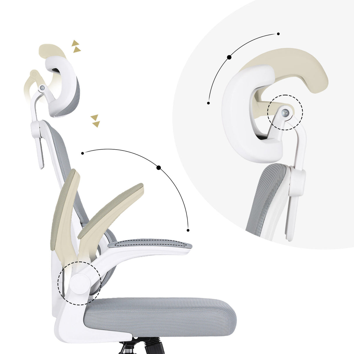 Work Office Chair - Lumber Support Flip-up Armrest Adjustable Headrest SITIO - GREY