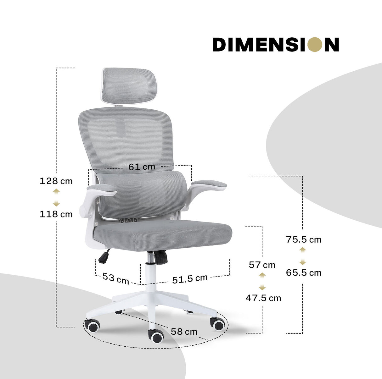 Work Office Chair - Lumber Support Flip-up Armrest Adjustable Headrest SITIO - GREY