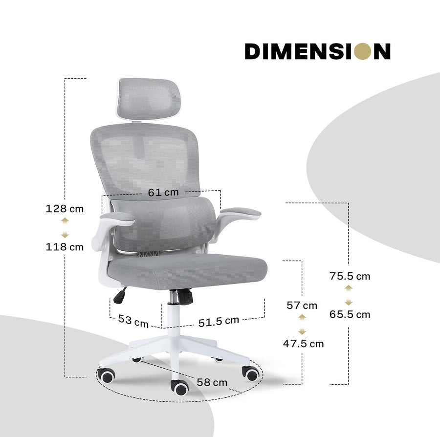 Work Office Chair - Lumber Support Flip-up Armrest Adjustable Headrest SITIO - GREY, image 11