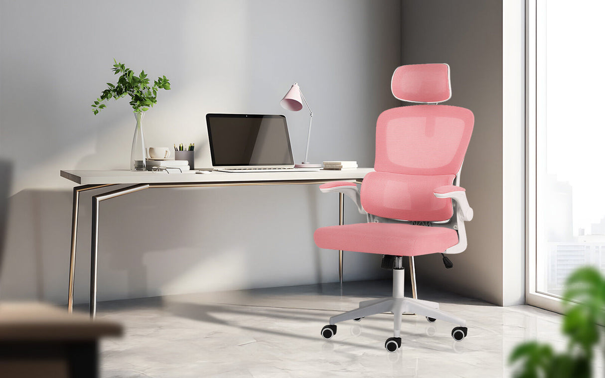 Work Office Chair - Lumber Support Flip-up Armrest Adjustable Headrest SITIO - Pink
