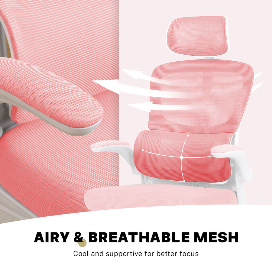Work Office Chair - Lumber Support Flip-up Armrest Adjustable Headrest SITIO - Pink