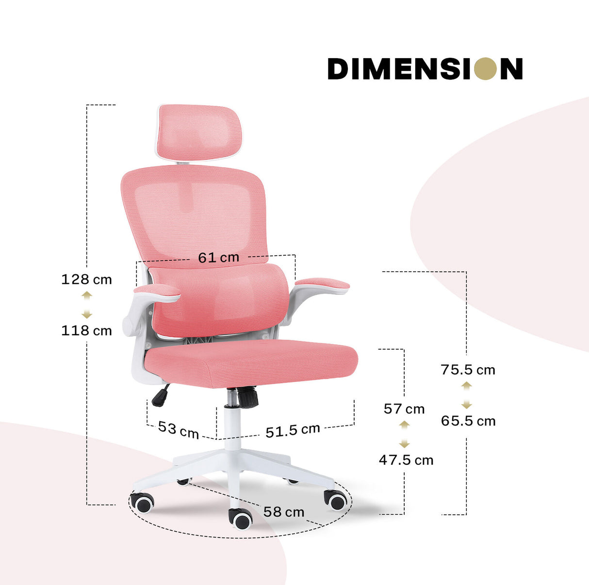 Work Office Chair - Lumber Support Flip-up Armrest Adjustable Headrest SITIO - Pink