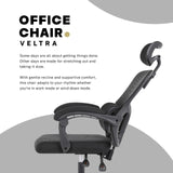 Ergonomic Reclining Office Chair - Lumbar Support Adjustable Headrest VELTRA - BLACK - Side View