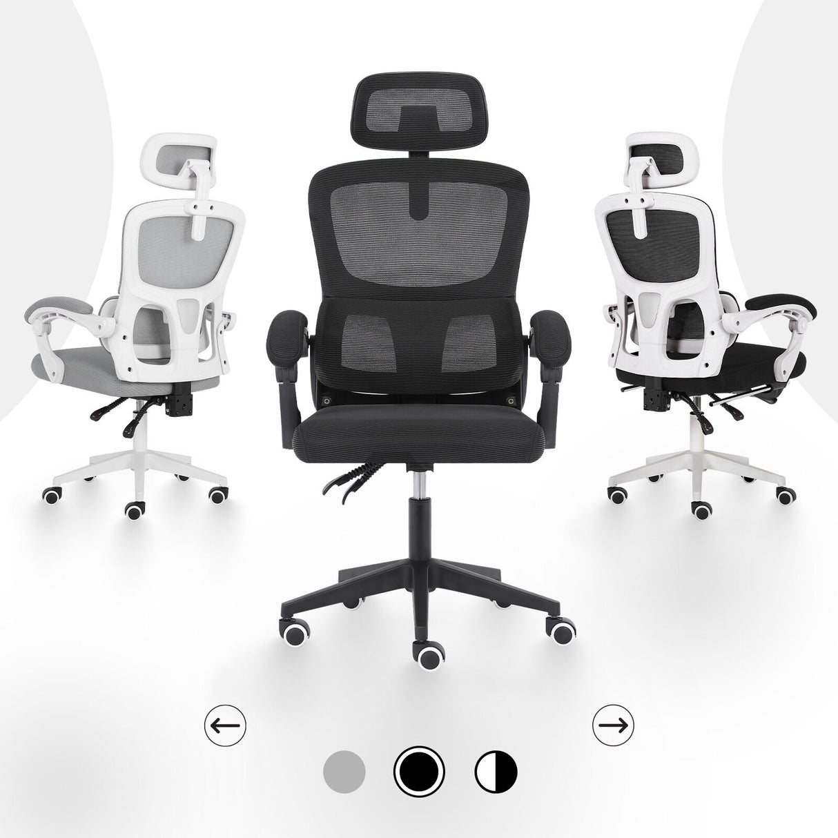 Ergonomic Reclining Office Chair - Lumbar Support Adjustable Headrest VELTRA - BLACK