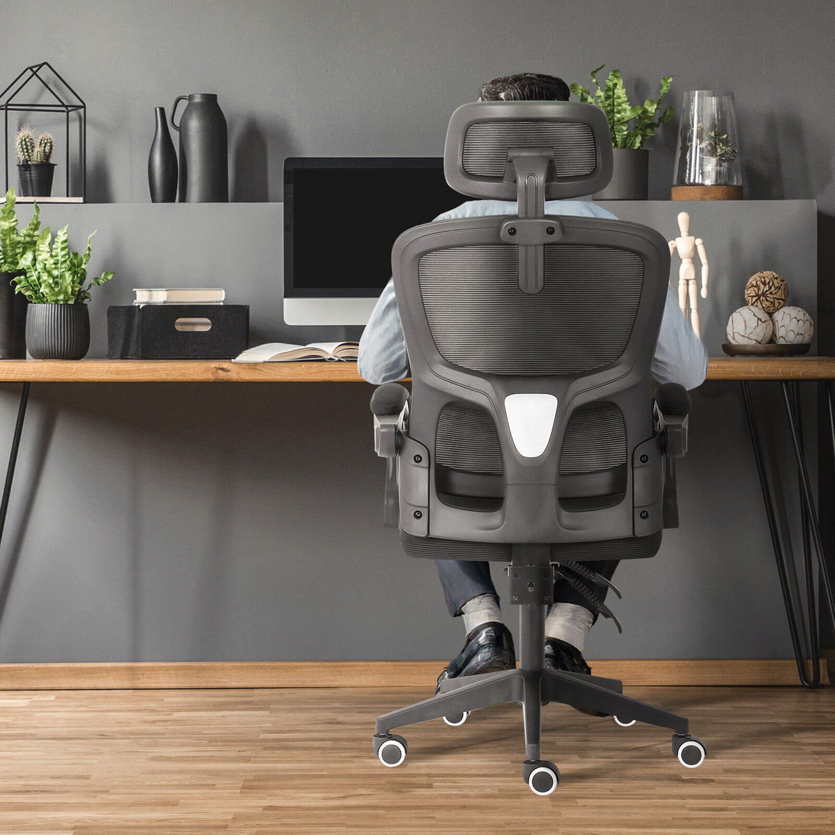 Ergonomic Reclining Office Chair - Lumbar Support Adjustable Headrest VELTRA - BLACK