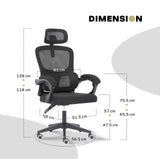 Ergonomic Reclining Office Chair - Lumbar Support Adjustable Headrest VELTRA - BLACK