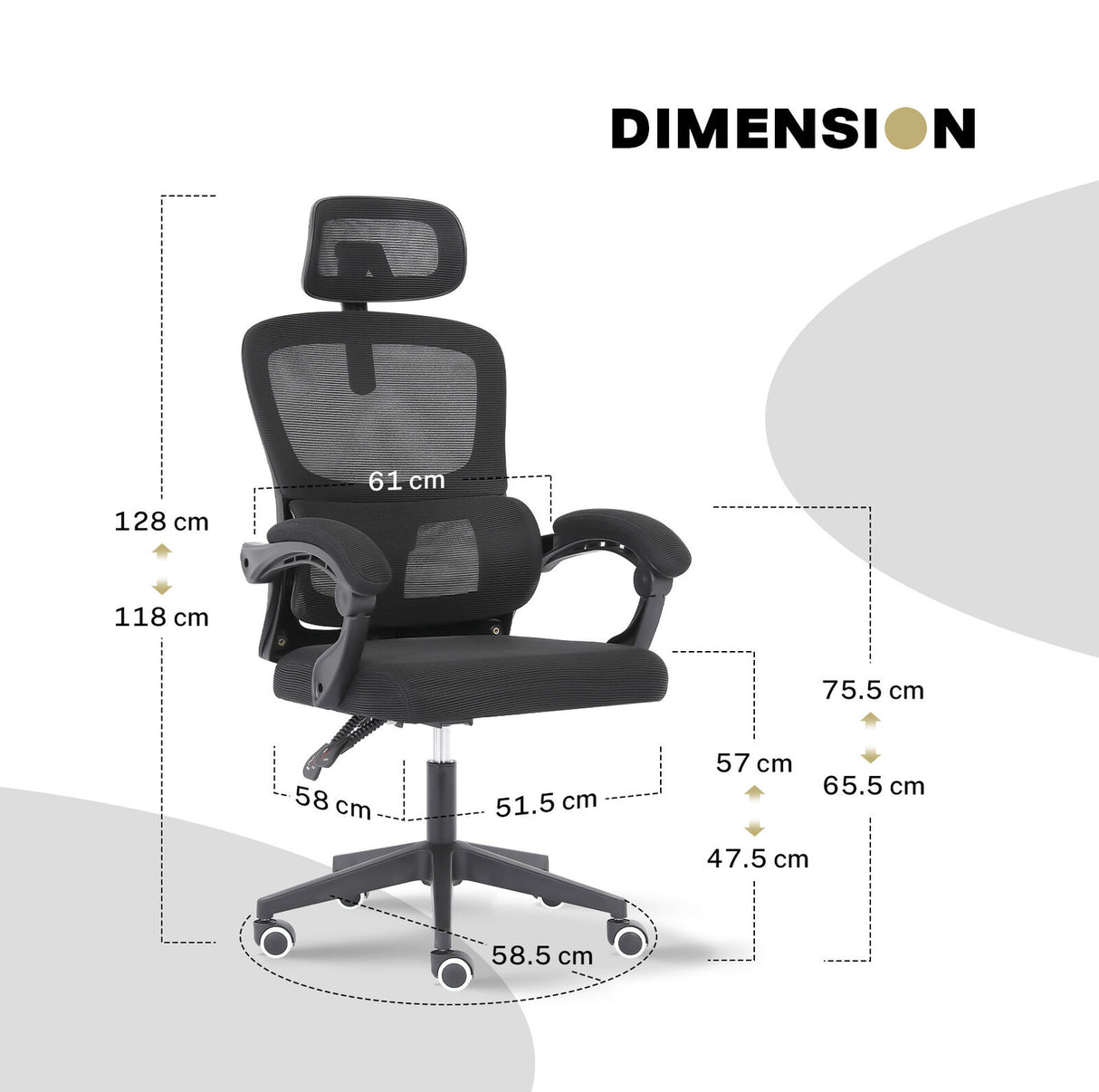 Ergonomic Reclining Office Chair - Lumbar Support Adjustable Headrest VELTRA - BLACK