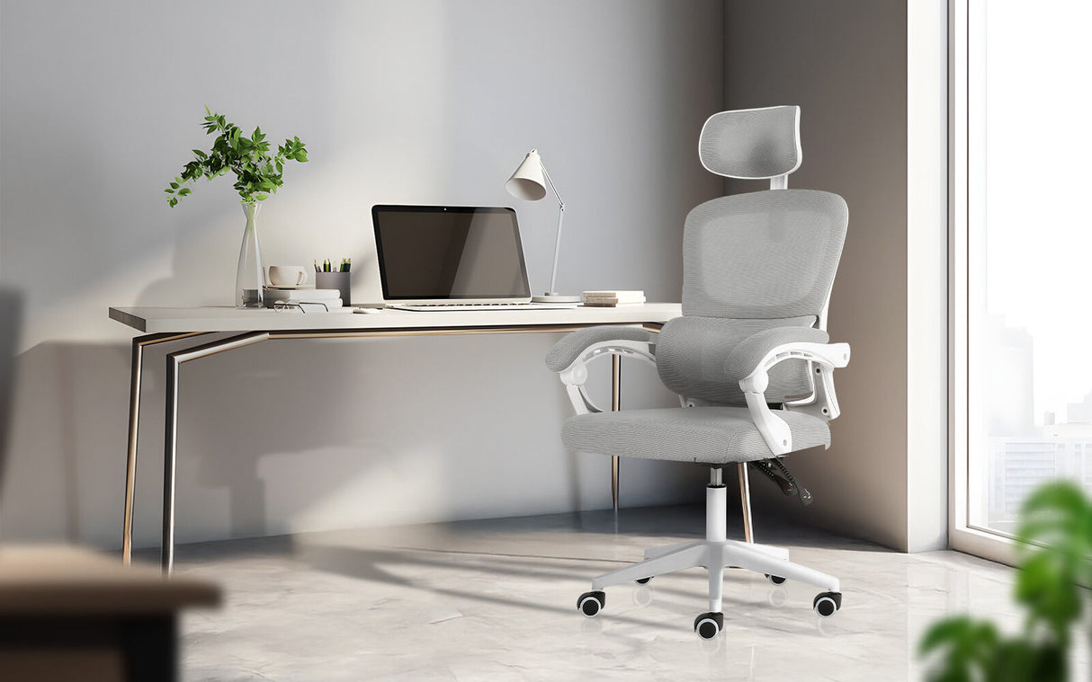 Ergonomic Reclining Office Chair - Lumbar Support Adjustable Headrest VELTRA - GREY