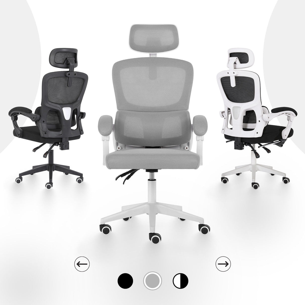 Ergonomic Reclining Office Chair - Lumbar Support Adjustable Headrest VELTRA - GREY