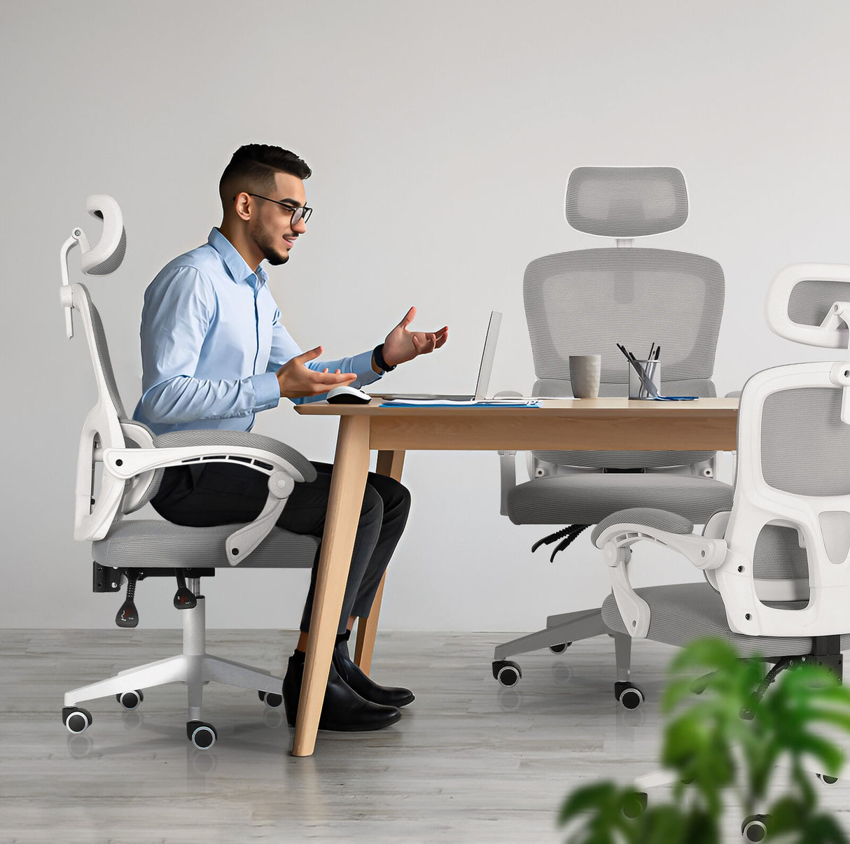 Ergonomic Reclining Office Chair - Lumbar Support Adjustable Headrest VELTRA - GREY