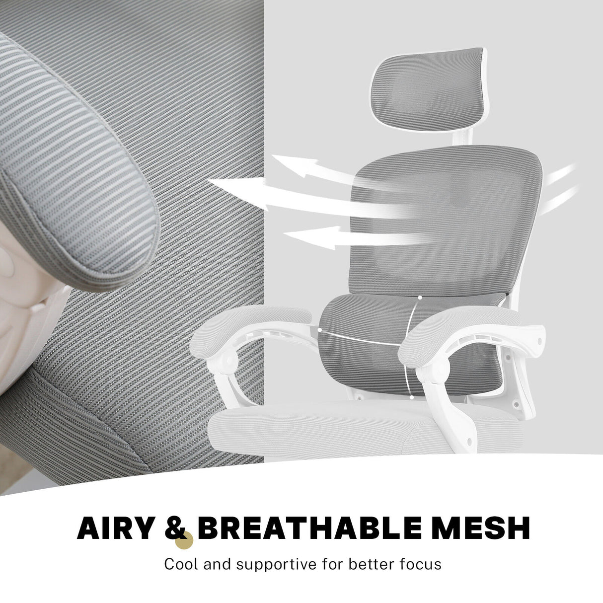 Ergonomic Reclining Office Chair - Lumbar Support Adjustable Headrest VELTRA - GREY