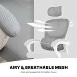 Ergonomic Reclining Office Chair - Lumbar Support Adjustable Headrest VELTRA - GREY - Close-Up Angle