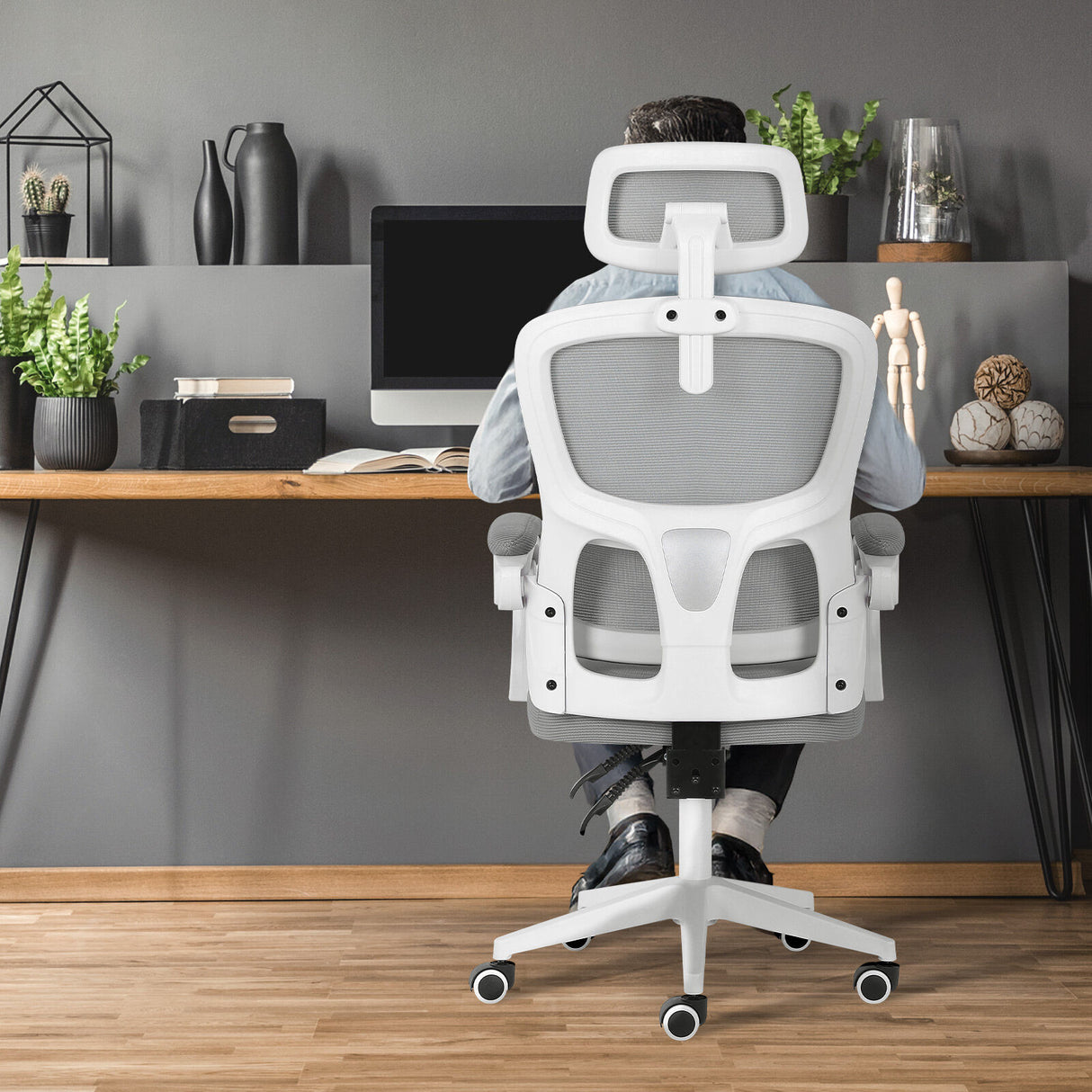 Ergonomic Reclining Office Chair - Lumbar Support Adjustable Headrest VELTRA - GREY