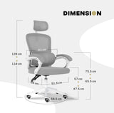 Ergonomic Reclining Office Chair - Lumbar Support Adjustable Headrest VELTRA - GREY