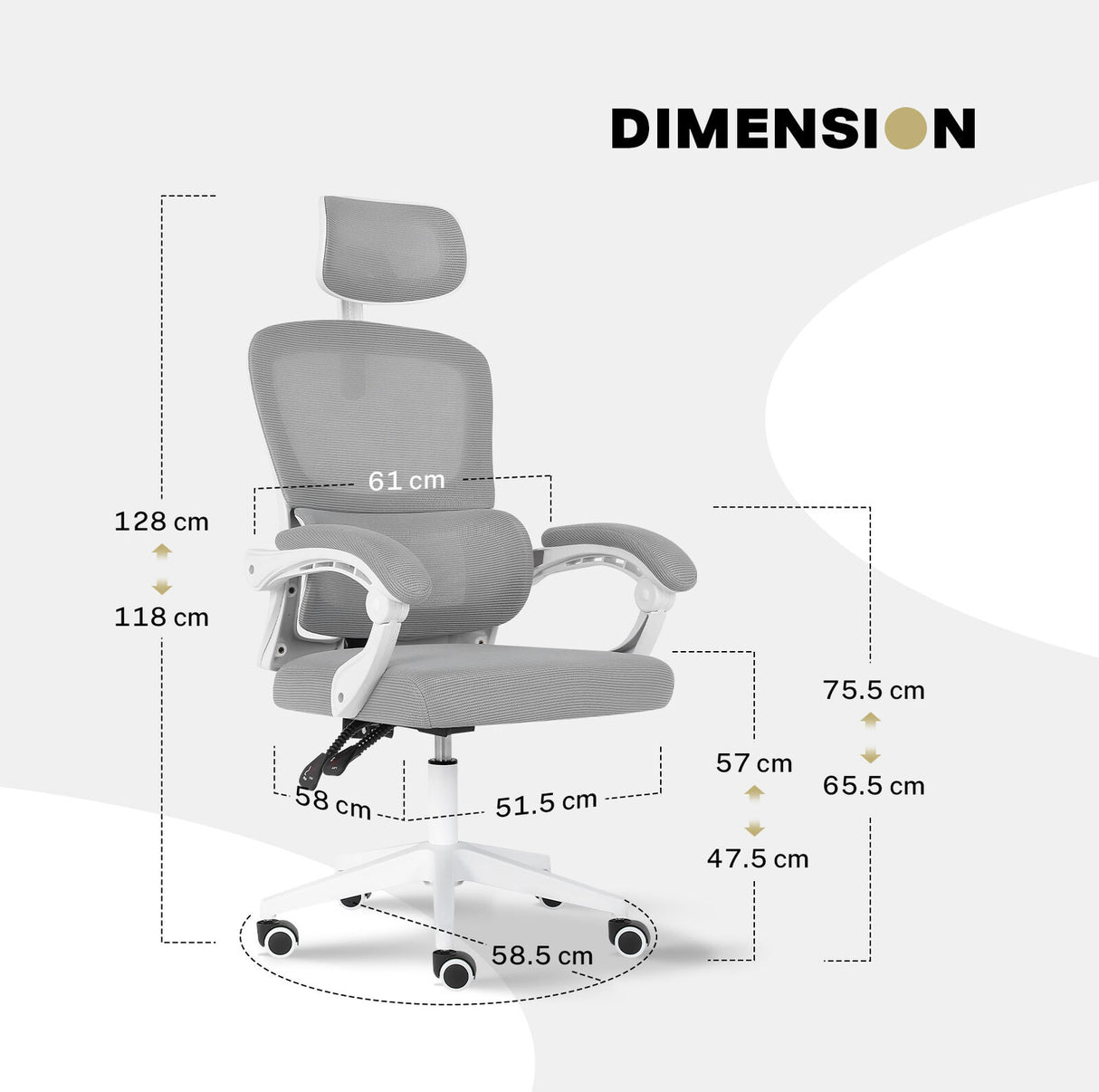 Ergonomic Reclining Office Chair - Lumbar Support Adjustable Headrest VELTRA - GREY