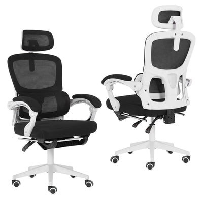 Ergonomic Reclining Office Chair - Footrest Lumbar Support Adjustable Headrest VELTRA - BLACK