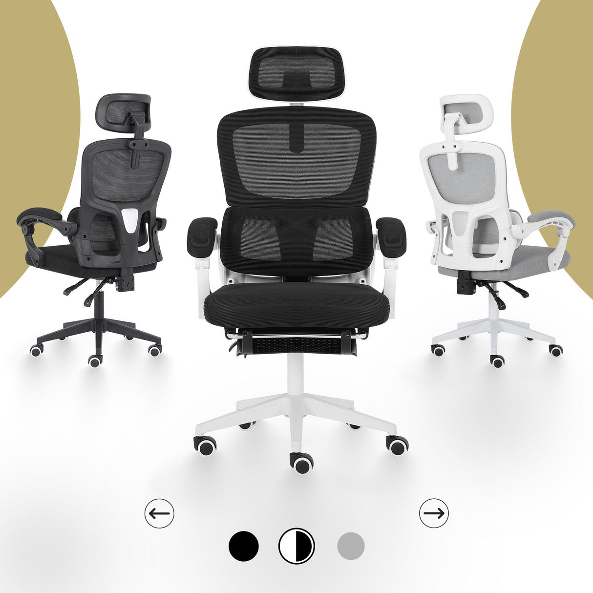Ergonomic Reclining Office Chair - Footrest Lumbar Support Adjustable Headrest VELTRA - BLACK
