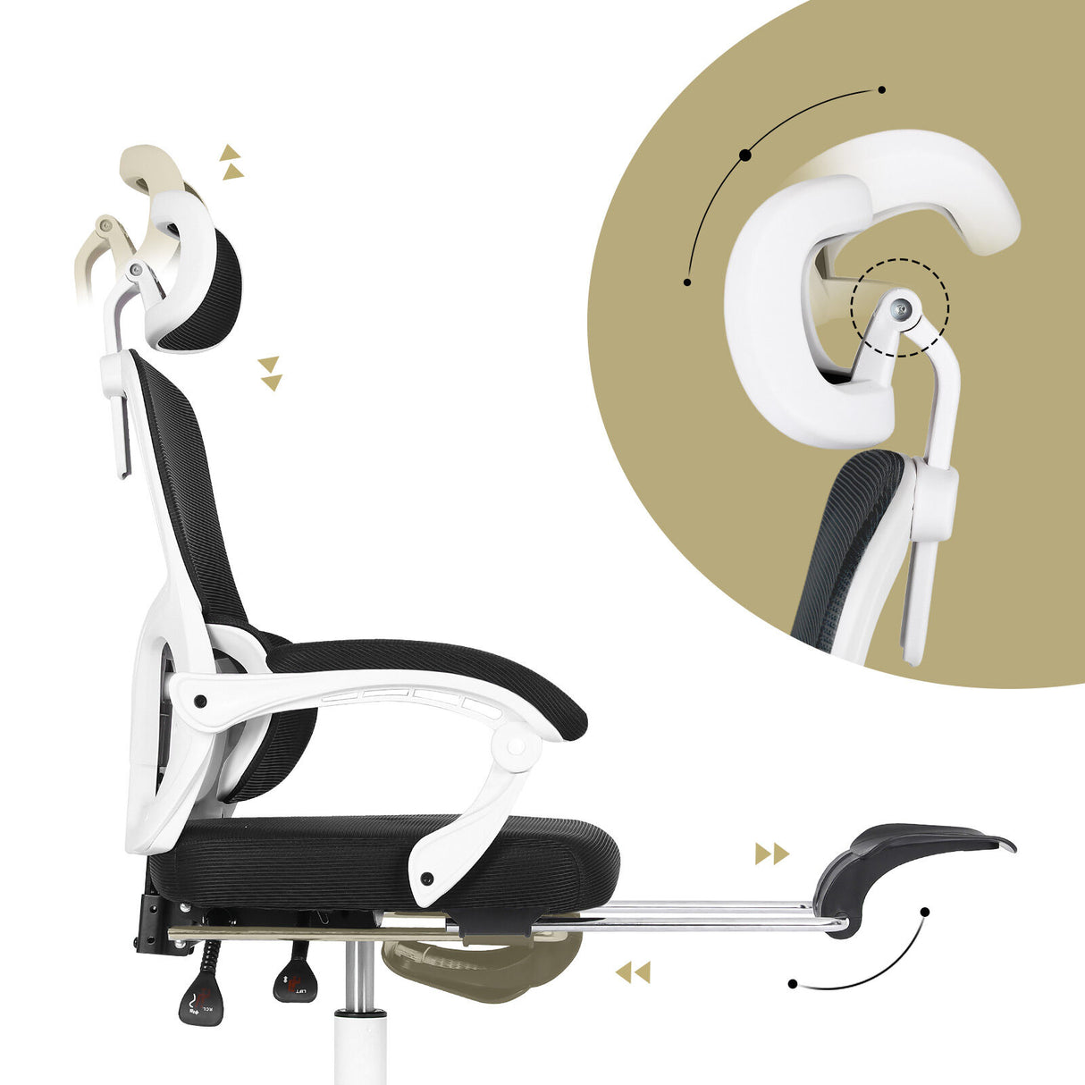 Ergonomic Reclining Office Chair - Footrest Lumbar Support Adjustable Headrest VELTRA - BLACK