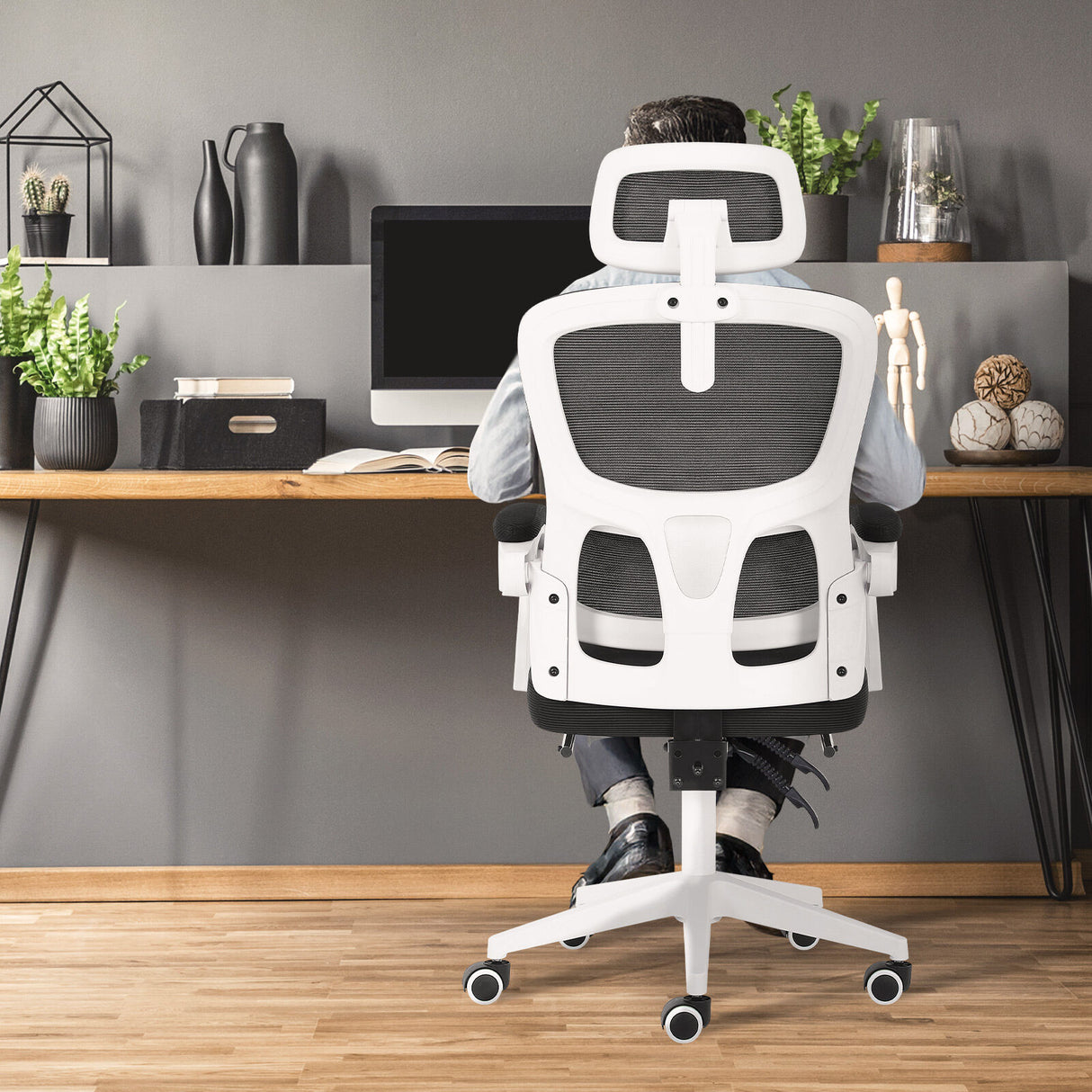 Ergonomic Reclining Office Chair - Footrest Lumbar Support Adjustable Headrest VELTRA - BLACK