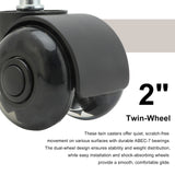 5X 2'' Twin Wheel Office Chair Casters - Slient Smooth, 11x22mm Stem - Side View