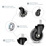5X 3'' Rollerblade Style Wheels Office Chair Casters - Slient Smooth, 11x22mm Stem - Top-Down View