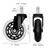 5X 3'' Rollerblade Style Wheels Office Chair Casters - Slient Smooth, 11x22mm Stem - Extra Image