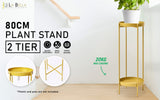 Plant Stand 80cm Planter Shelf Rack Display Steel 2 Tier GOLD - Front View
