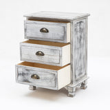 2X Bedside Table 3 Drawer Vintage Side Table Storage Cabinet Bedroom CLARA GREY - Front View