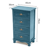 2X Bedside Table 4 Drawer Vintage Side Table Storage Cabinet Bedroom ADELINE BLUE - Side View