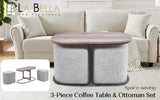 3 Piece Set Coffee Table & Ottoman Wood Side End Table Industrial - CREAM GREY - Front View