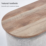3 Piece Set Coffee Table & Ottoman Wood Side End Table Industrial - CREAM GREY - Top-Down View
