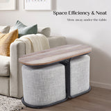 3 Piece Set Coffee Table & Ottoman Wood Side End Table Industrial - CREAM GREY - Rear View