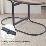 3 Piece Set Coffee Table & Ottoman Wood Side End Table Industrial - CREAM GREY - Close-Up Angle