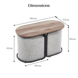 3 Piece Set Coffee Table & Ottoman Wood Side End Table Industrial - CREAM GREY - Extra Image