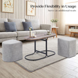 3 Piece Set Coffee Table & Ottoman Wood Side End Table Industrial - CREAM GREY - Side View