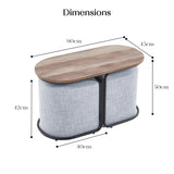 3 Piece Set Coffee Table & Ottoman Wood Side End Table Industrial - DARK GREY - Extra Image