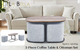 3 Piece Set Coffee Table & Ottoman Wood Side End Table Industrial - DARK GREY - Front View