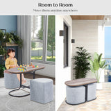 3 Piece Set Coffee Table & Ottoman Wood Side End Table Industrial - DARK GREY - Close-Up Angle