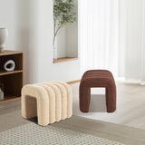 Ridge Arch Ottoman Stool Teddy Fleece Fabric Foot Rest 45cm BEIGE - Low Angle