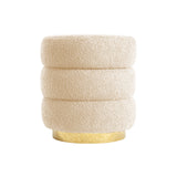 Round Stacked Ottoman Stool Teddy Fleece Fabric Foot Rest 38cm BEIGE - Front View
