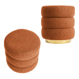 2X Round Stacked Ottoman Stool Teddy Fleece Fabric Foot Rest 38cm ORANGE - Front View